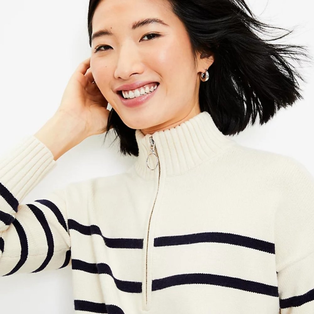 LOFT Striped Tunic Sweater 3/4 zip